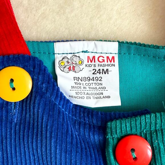 Vintage 90s MGM Kid's Fashion 3-Piece Overalls Set Boys 24M Corduroy Dino Print - Picture 9 of 10